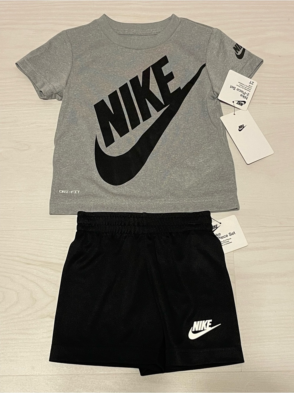 Nike Gray and Black Kids Dri-FIT Tee & Shorts Set
